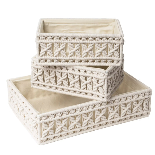 Set of 3 Macrame Pattern Baskets
