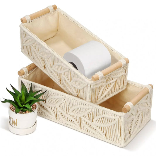 Luxurious Set of 2 Handmade Macrame Decorative Shelf Storage Baskets