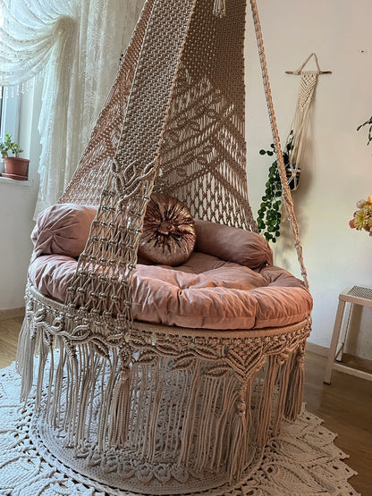 Relax in Elegance with Our 40-Inch Beige and Light Pink Boho Swing