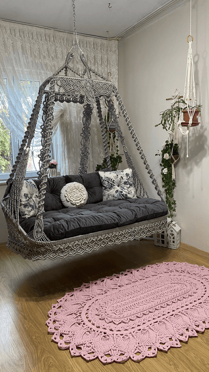 🖤 Drift into Moody Elegance with Our Granite Grey & Light Black Boho Swing