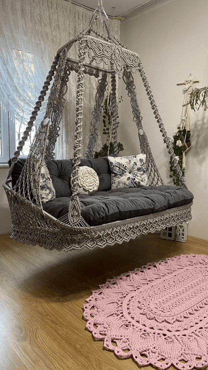 🖤 Drift into Moody Elegance with Our Granite Grey & Light Black Boho Swing