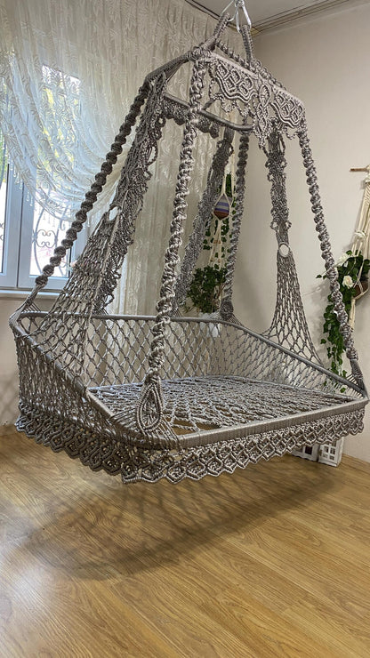 🖤 Drift into Moody Elegance with Our Granite Grey & Light Black Boho Swing