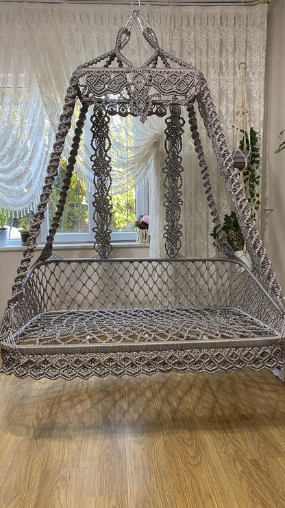 🖤 Drift into Moody Elegance with Our Granite Grey & Light Black Boho Swing