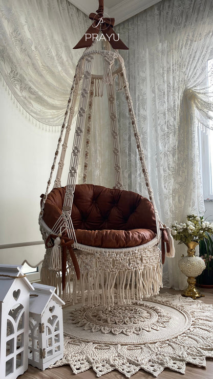 Handcrafted Harmony, "40-Inch" Boho Macrame Swing for Serene Spaces