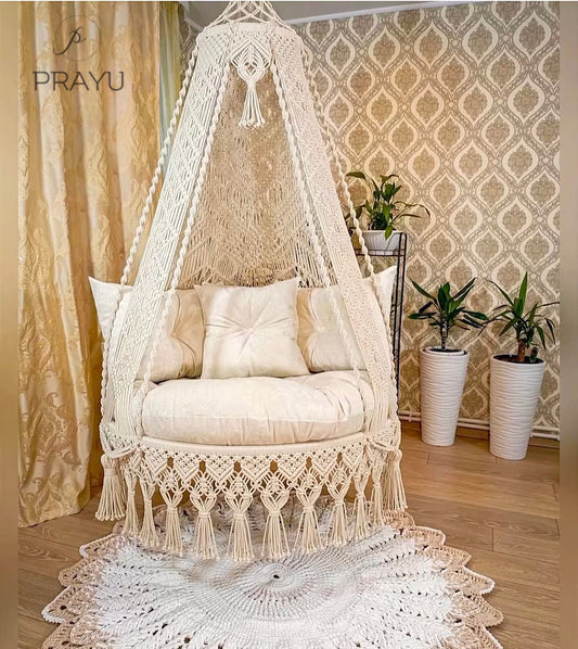 🤍 The Essence of Sophistication – 50-Inch White & Ivory Boho Swing