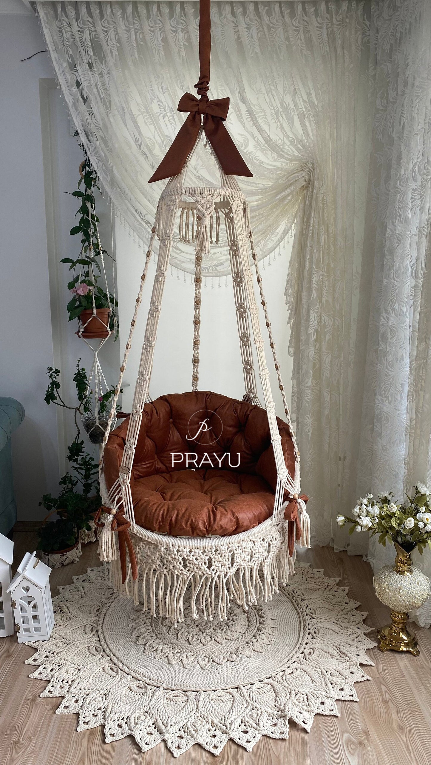 Handcrafted Harmony, "40-Inch" Boho Macrame Swing for Serene Spaces