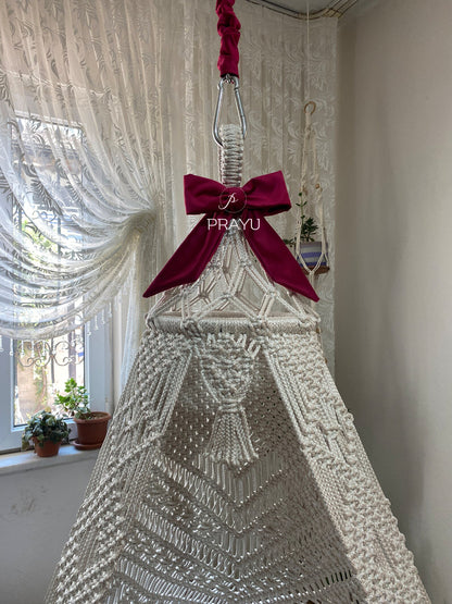 Lounge in Luxe with Our 50-Inch Sangria Red and Silver Boho Swing