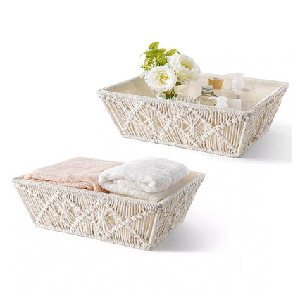 Handmade Set of 2 Macrame Storage Baskets – Off-white