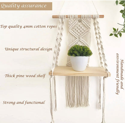 Boho Wall Shelf Planter with 2 Diamond Pattern