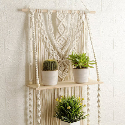 Handmade Macrame Wall Hanging 2-tier Shelf Planter