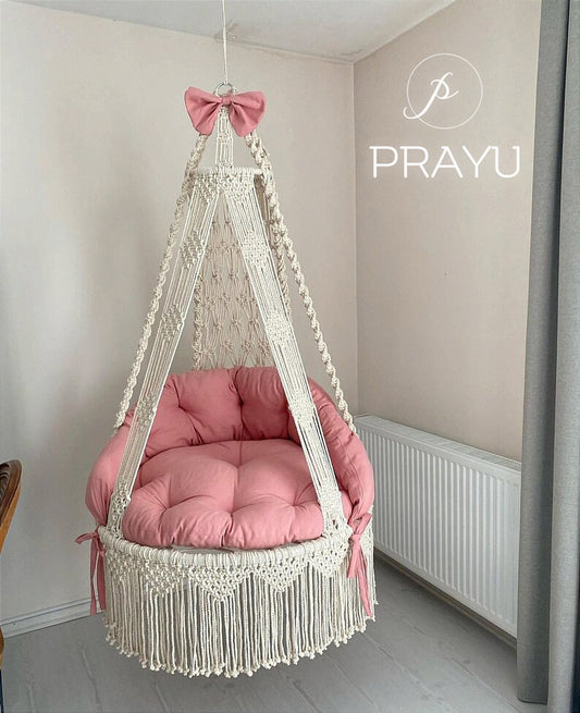 🌷 Delicate Daydream – 40-Inch Natural White Swing with a Blush Touch