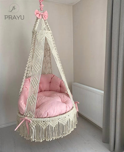 🌷 Delicate Daydream – 40-Inch Natural White Swing with a Blush Touch