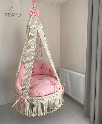 🌷 Delicate Daydream – 40-Inch Natural White Swing with a Blush Touch