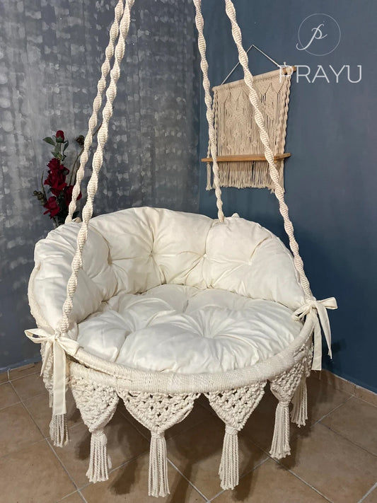 🤍 Whispers of White – 40-Inch Macrame Swing in Natural Elegance