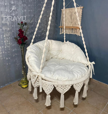 🤍 Whispers of White – 40-Inch Macrame Swing in Natural Elegance