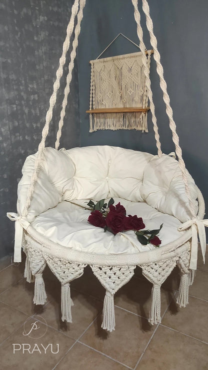 🤍 Whispers of White – 40-Inch Macrame Swing in Natural Elegance