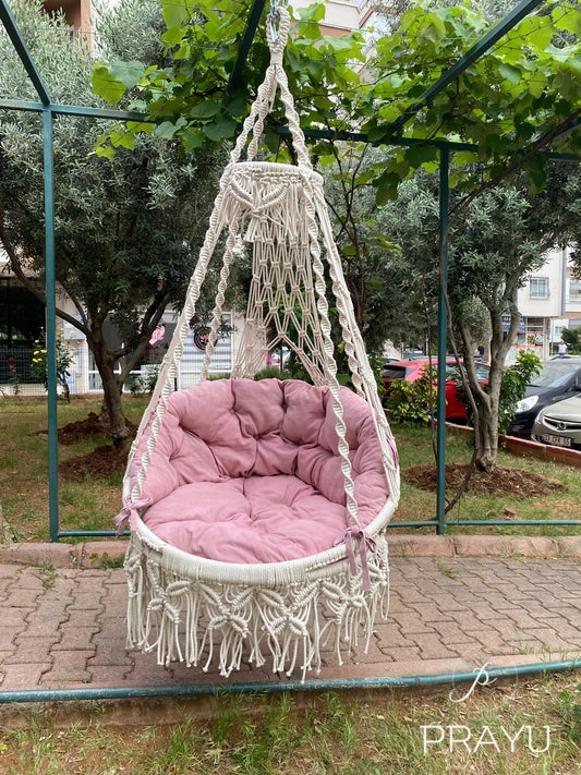 🌷 Sweet Whispers – 40-Inch Natural White & Blush Pink Macrame Swing