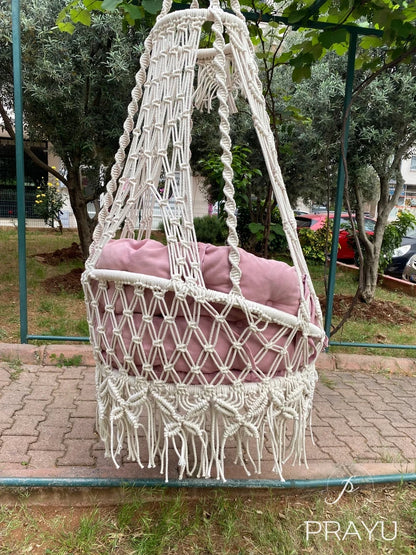 🌷 Sweet Whispers – 40-Inch Natural White & Blush Pink Macrame Swing