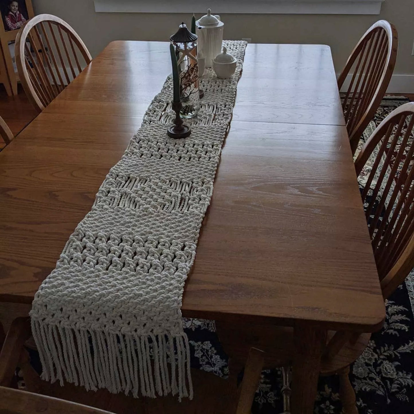 Macrame Knotted Cotton Dining Table Runner-14×78″