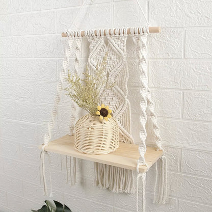 Handmade Macrame Wall Hanging Shelf Planter in Off White