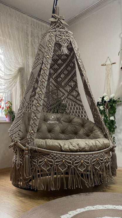 Handcrafted Macrame Swing Jhula in Elegant Grey by Prayu