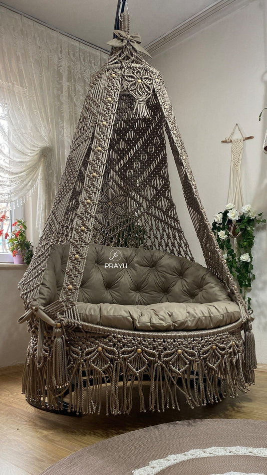 Handcrafted Macrame Swing Jhula in Elegant Grey by Prayu