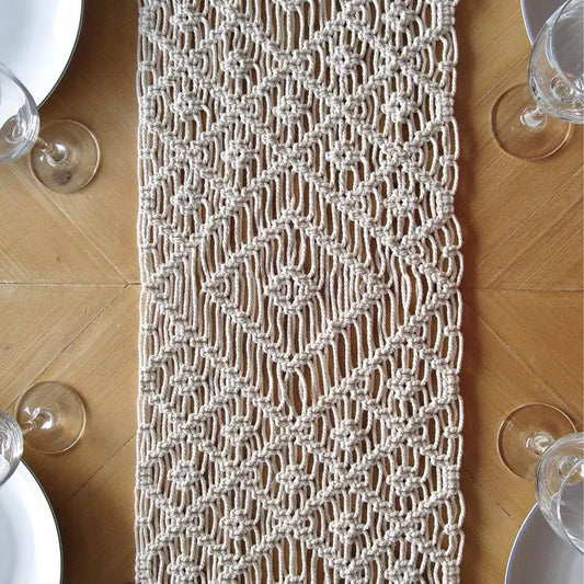 Handmade Macrame Cotton Table Runner with Triangle Edge-14×78″