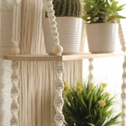 Handmade Macrame Wall Hanging 2-tier Shelf Planter