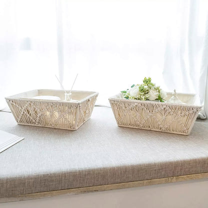 Handmade Set of 2 Macrame Storage Baskets – Off-white