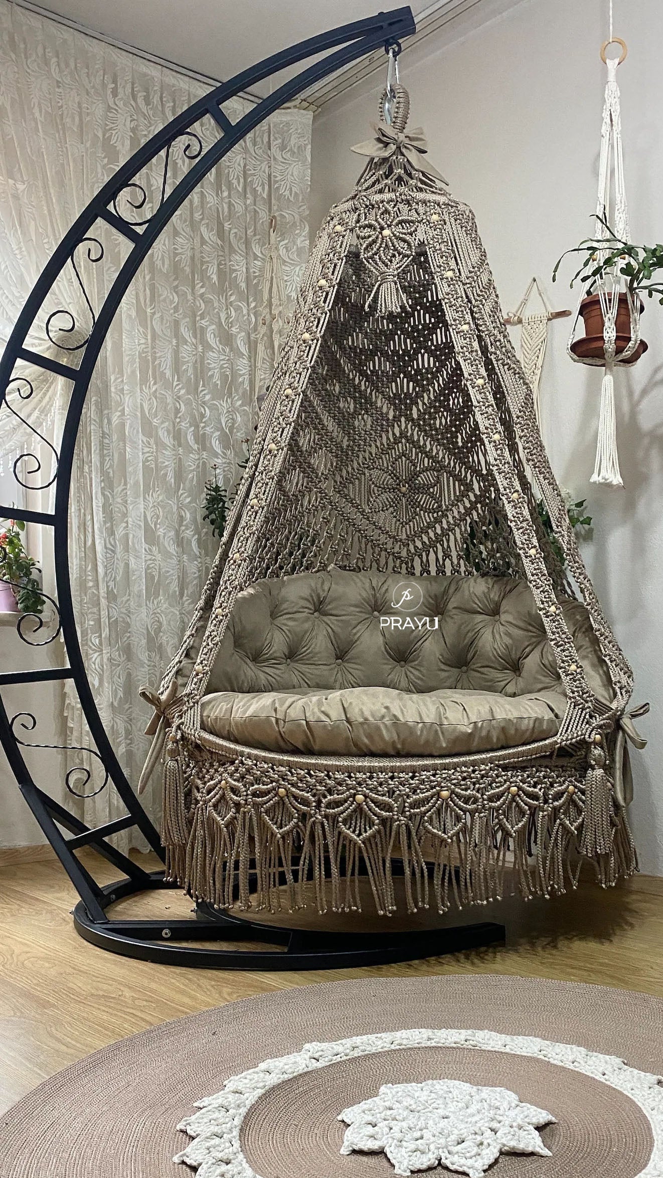 Handcrafted Macrame Swing Jhula in Elegant Grey by Prayu