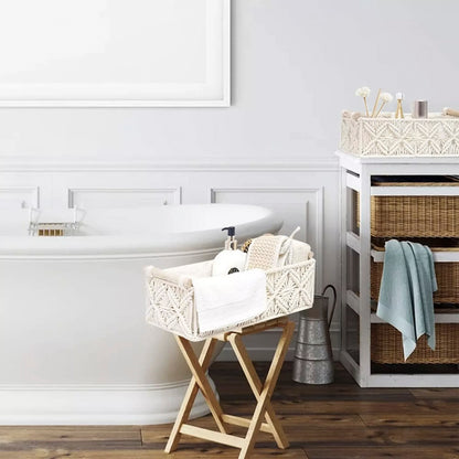 Set of 2 Macrame Shelf Baskets-Off-White