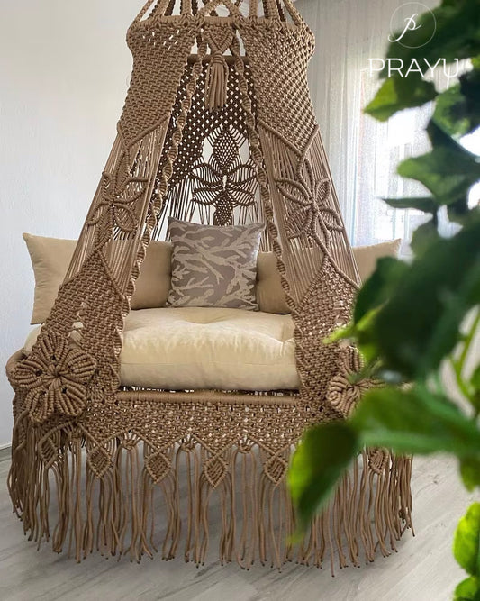 🤎 Woven in Warmth – 50-Inch Beige Macrame Retreat