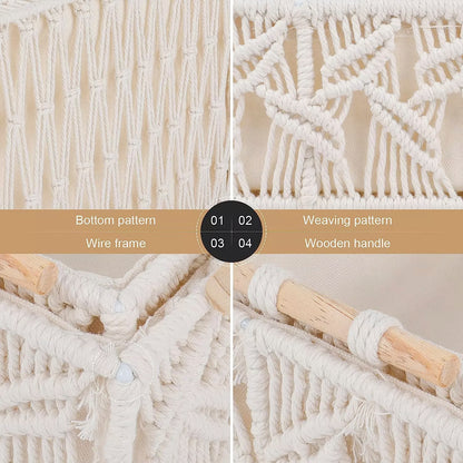 Set of 3 Macrame Luxurious Gift Baskets with Wood Handles