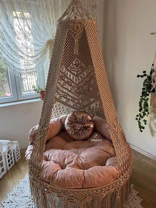 Swing into Boho Dreams with Prayu’s Light Pink Macrame Chair!