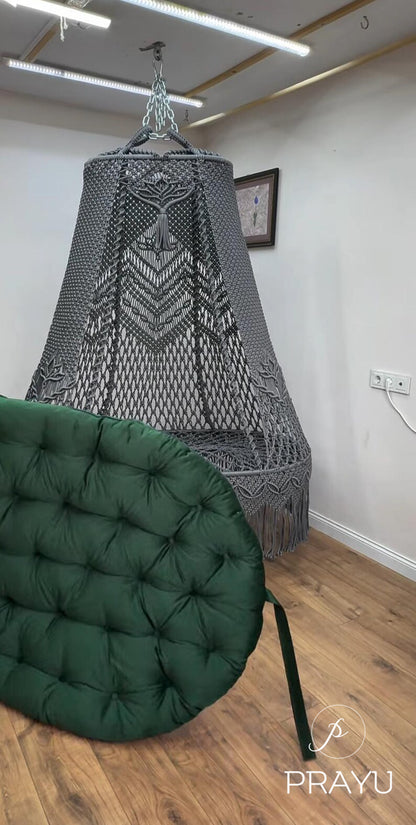 🤍 Serene Vibes "60-Inch" Boho Swing in Mystic Grey & Forest Green