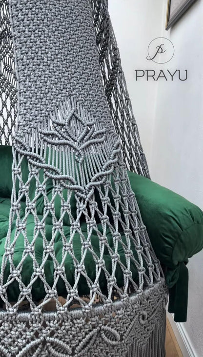 🤍 Serene Vibes "60-Inch" Boho Swing in Mystic Grey & Forest Green