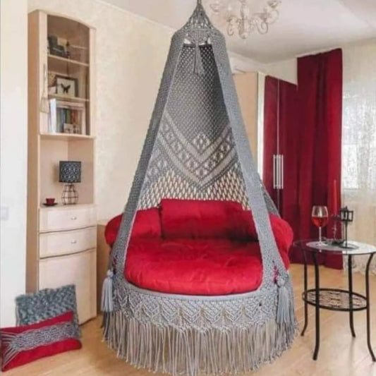 Bold in Grey & Red: Prayu’s Handcrafted Macrame Swing with a Fiery Twist