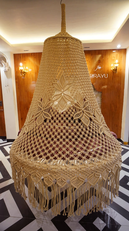 Golden Glow & Fiery Red: Handcrafted Macrame Swing by Prayu