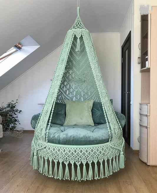 Enchanting Macrame Swing Jhula in Refreshing Pista Green & Soft White by Prayu
