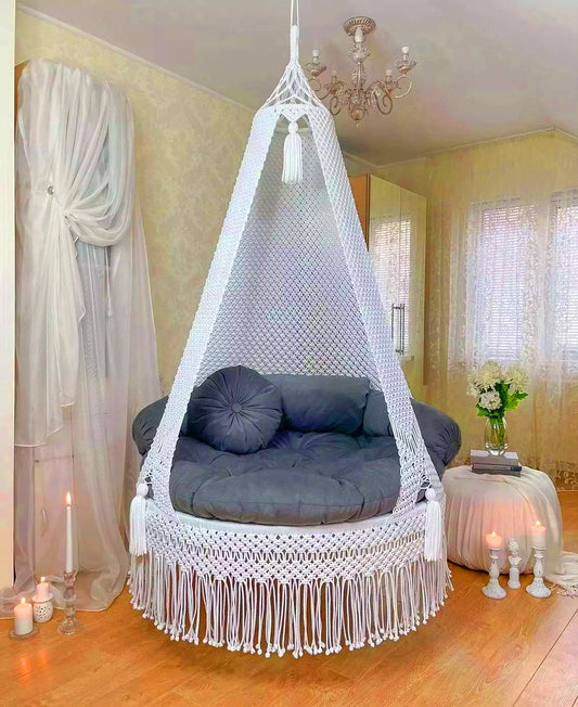 Chic in White & Grey: Prayu’s Dreamy Macrame Indoor Swing Chair