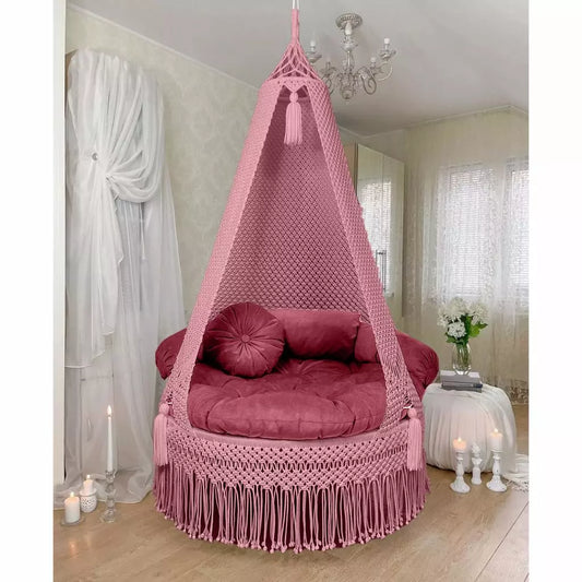 Swing into Boho Dreams with Prayu’s Bubblegum Pink Macrame Chair!